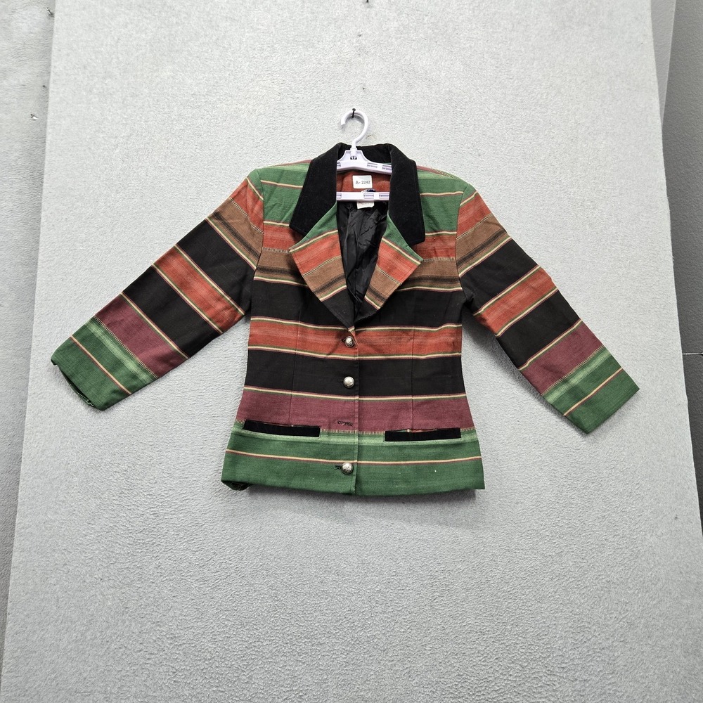 VINTAGE Roper Women Jacket SMALL Green Striped Western Aztec Blazer